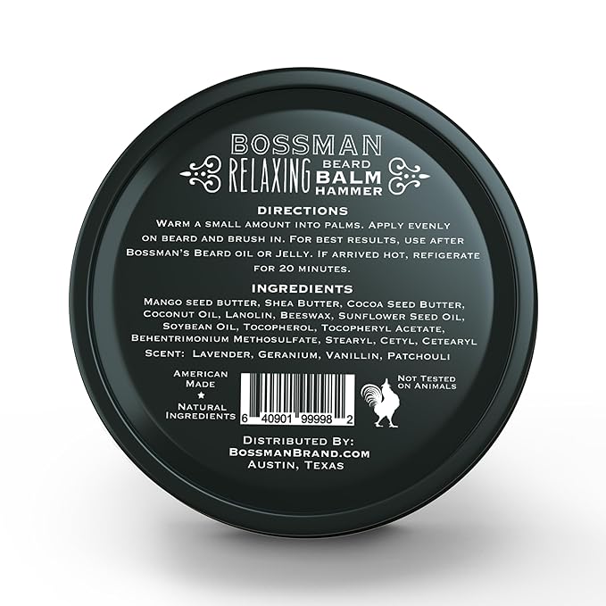 Bossman Relaxing Beard Balm - Beard Tamer, Relaxer, Thickener and Softener Cream - Made in USA (Hammer Scent)