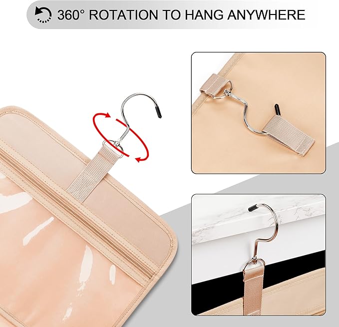 Travel Hanging Toiletry Bag for Women, with Jewelry Organizer Compartment, Medium Waterproof Hanging Makeup Accessories, Cosmetic Essentials, Toiletries Dopp Kit Set with Trolley Belt, Grey