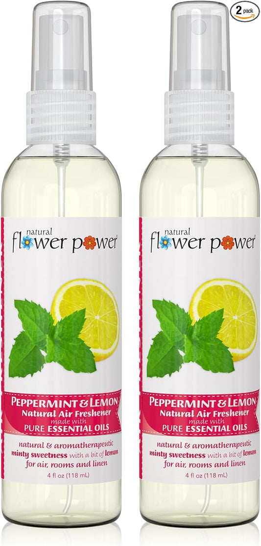 Air Freshener Spray - Odor Eliminator with Essential Oils for the Home, Car & Fabric - Cruelty Free & Vegan - Peppermint & Lemon - 2 x 4 oz