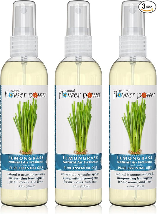Air Freshener Spray | Lemongrass 4 Fl Oz | Pack of 3 | Scented w/ Pure Essential Oils | Non-Aerosol Plant-Based Odor Eliminator | Room, Linen, or Car Spray | Cruelty-Free & Vegan