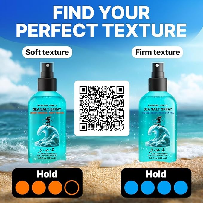Sea Salt Spray for Men & Women – Texture for Beach Waves, Hair Volumizer, Strong Hold Hairspray, Travel Size Curl, Texturizing Finishing Spray, Extra Hold Hair Styling Mist