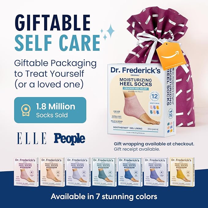 Dr. Frederick's Original Moisturizing Fuzzy Heel Socks - 2 Pairs - Cozy Gel-Lined Sleep Socks for Women & Men - Soothes Dry, Cracked Feet - Heel Repair - Variety Pack