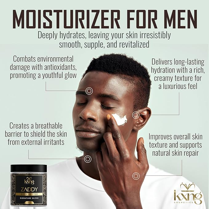 KXNG Cosmetics, Body Butter, Organic Skin Care for Men and Women, Body Moisturizer Lotions and Creams, Raw Shea Butter, Cocoa Butter, Mango, Coconut Oil, Hand, Foot, All Skin Types (Zaddy XL)