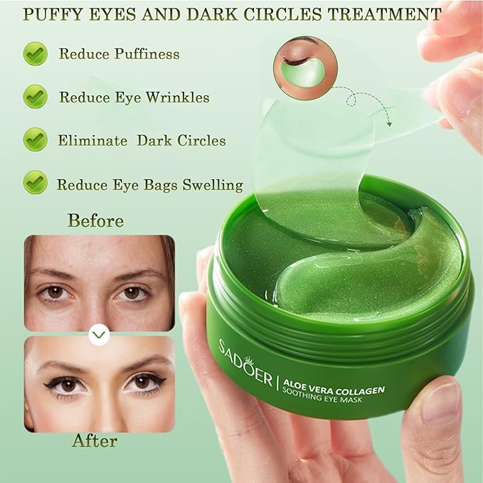 Under Eye Patches for Dark Circles, Puffiness and Eye Bags, Aloe Vera Eye Mask,Wrinkle Treatment Anti-Aging Rejuvenating Moisturizing Skin Care 60PCS Collagen Eye Gel Pads Anti-Wrinkle Eye Patches