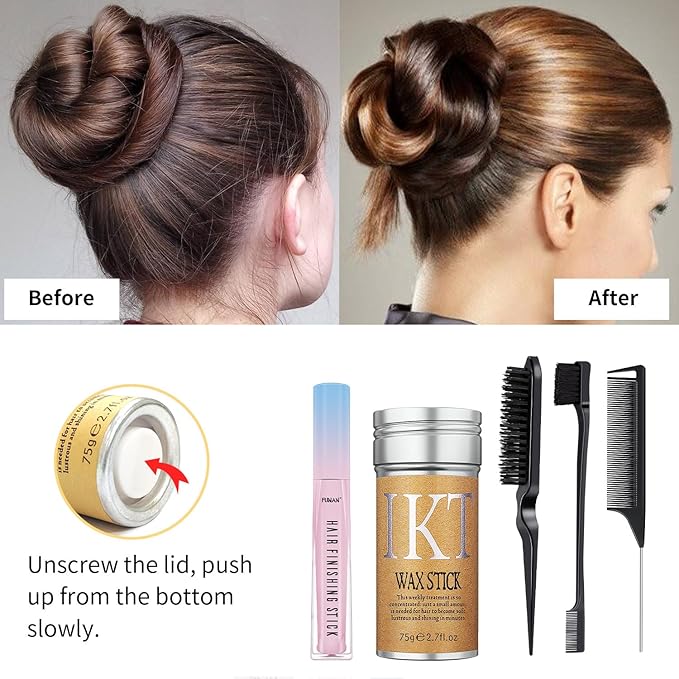 5 Pcs Hair Wax Set for Women & Baby Accessories, Edge Control Slick for Flyaways, Finishing Stick, Styling Comb, Gel for Fixing