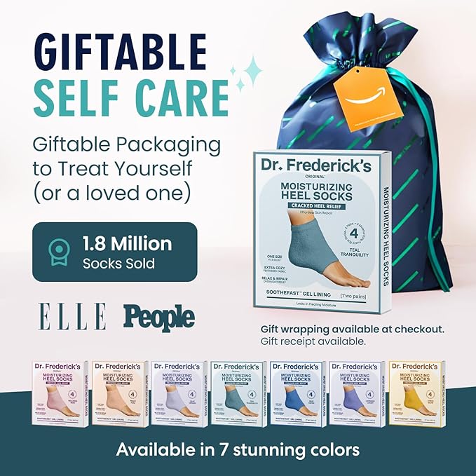 Dr. Frederick's Original Moisturizing Fuzzy Heel Socks - 2 Pairs - Cozy Gel-Lined Sleep Socks for Women & Men - Soothes Dry, Cracked Feet - Heel Repair - Teal Tranquility