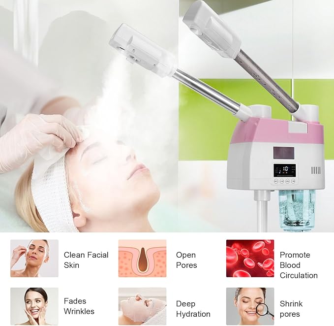 Professional Facial Steamer,2 in 1 Facial Steamers with Hot&Cool Mist, Height Adjustable Face Steamer, Pink Esthetician Steamer for Home Salon Spa
