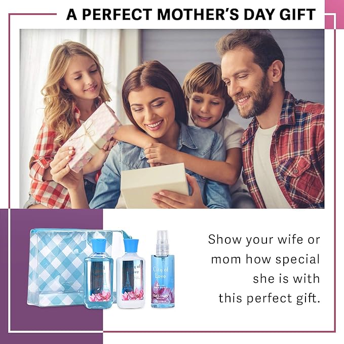 Bath & Body Care Travel Set - Home Spa Set with Body Lotion, Shower Gel and Fragrance Mist, Valentines Day Gifts for Her and Him(City of Love)