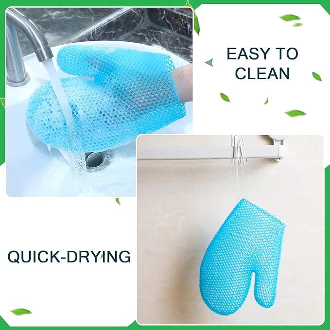 Karenhi 2 Pcs Honeycomb Exfoliating Glove Set Exfoliating Bath Mitt Honeycomb Face and Body Scrubber Shower Mitt for Cleaning Body Shower Face Skin Beauty Spa, Quick Drying(Blue)