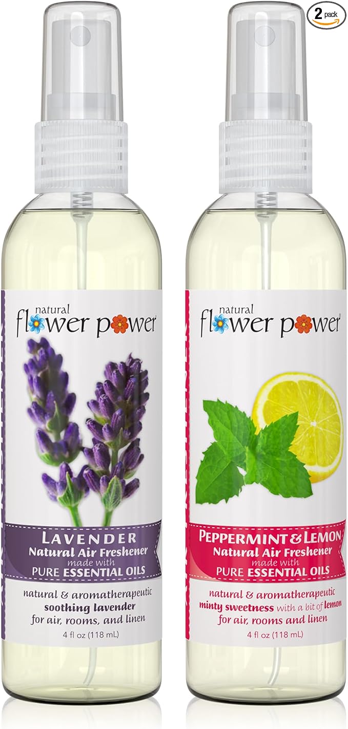 Air Freshener Spray - Odor Eliminator with Essential Oils for the Home, Car & Fabric - Cruelty Free & Vegan - Lavender + Peppermint & Lemon - 2 x 4 oz