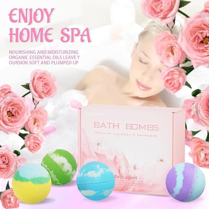 Luxury Bath Bombs Gift Set for Women, Girlfriend, Her, Girls, 12 Pcs XXL Organic Natural Lush Fizzy Shea Butter & Safe Oil Bathbombs for Skin Moisturizing, Bubble Spa Bath, Mothers Day Gift for Wife