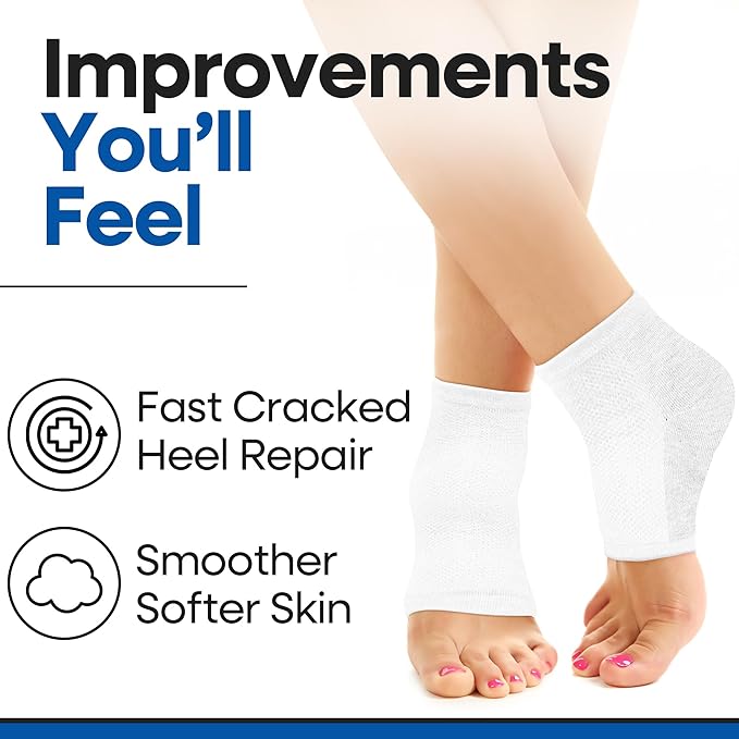 Moisturizing Socks for Mens Cracked Heels - Moisturizer Heel Sleeves to Smooth & Soften Rough Cracked Heels & Dry Feet. Large Aloe Moisturizing Heel Socks (White - 3 Pairs, Fits Most)