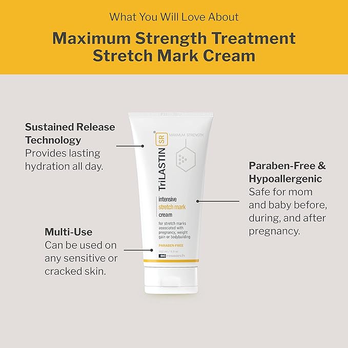 TriLASTIN Stretch Mark Cream for Pregnancy - 5.5 Oz & 3 Oz Hydro-Thermal Accelerator & Absorption Serum - Intensive Moisturizing Formula with Hyaluronic Acid - Prevent Stretch Marks During Pregnancy