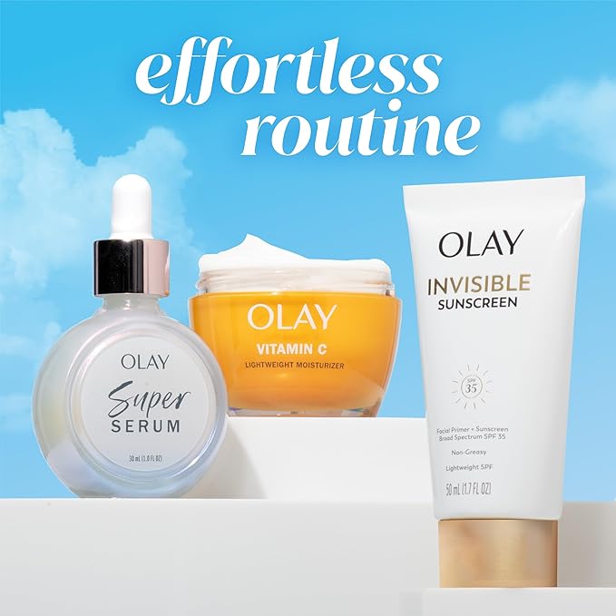 Olay Invisible Sunscreen, SPF 35, 100% Invisible Facial Sunscreen and Makeup Primer - Fragrance-Free, Weightless, No White Cast Broad Spectrum Sun Protection with Vitamin C & E, Aloe Vera, 1.7 Oz