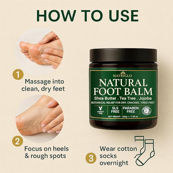 Organic Tea Tree Foot Cream for Dry Cracked Feet, Heels, Toes & Calluses - Athlete’s Foot, Odor, Itchy & Rough Skin- Heel Balm & Moisturizer for Soft, Smooth Feet & Lasting Comfort