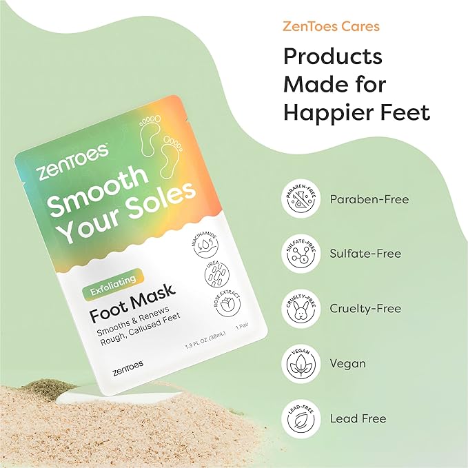 ZenToes Exfoliating Foot Mask for Dry Cracked Feet | Urea, Niacinamide & Rose Extract Infused No Harsh Foot Peeling Mask | Spa Experience At Home | Mess Free Design | Cucumber Rose Scented, 3 Pairs