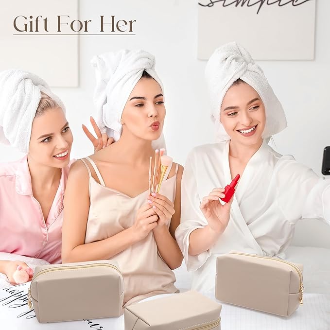 Kigeli 15 Pcs Aesthetic Makeup Bags PU Leather Cosmetic Pouches Waterproof Plain Toiletry Bags Makeup Pouches Bulk for Women Party Gift Travel Storage Organizer (Apricot Color)