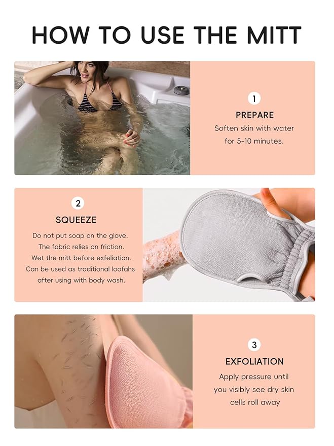 Exfoliating Glove (Original) Machine Washable Newly Upgraded With Thumb Holes Korean Body Scrubber 100% Vegan Viscose Exfoliating Mitt for Dead Skin Removal, Keratosis Pilaris & Self-Tan Prep