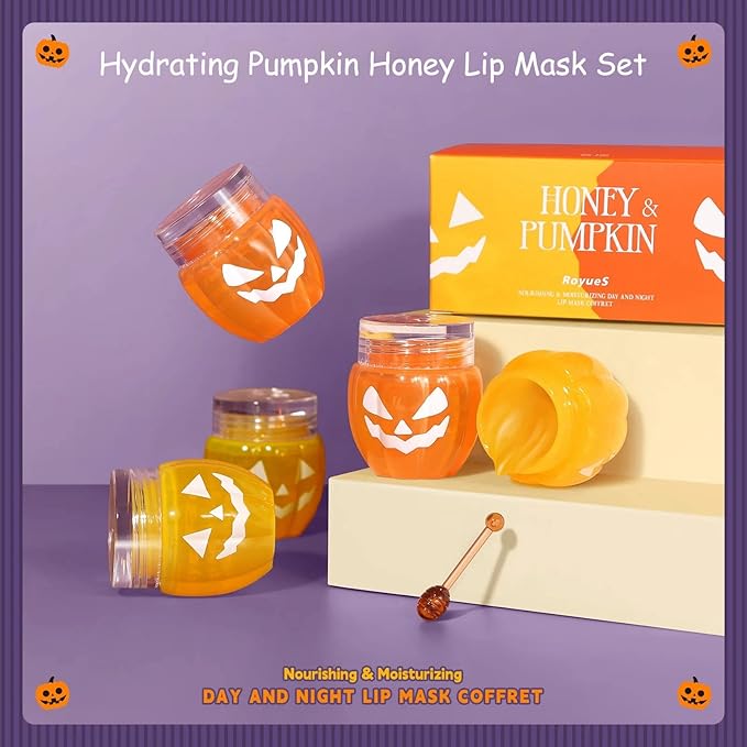 Lip Moisturizer Lip Balm Set, Lip Sleeping Mask, 2PCS Pumpkin & Honey Lip Mask Overnight Improve Dry Lips, Reduce Lip Wrinkles & Dead Skin, Lip Care Products Gift Set For Women