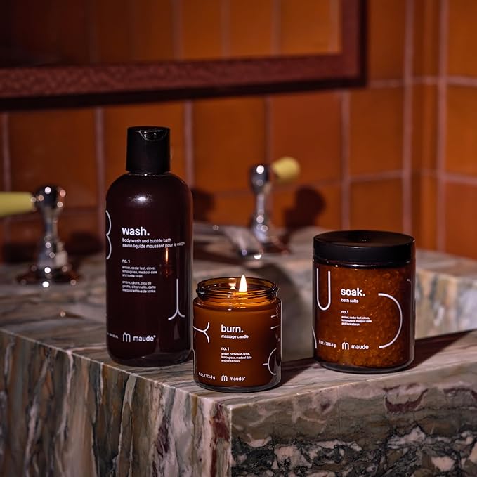 Maude No. 2 Bathtime Bundle - Soak Mineral Bath Salts with Hand-Harvested Dead Sea Salt Crystals and Vitamins (8 oz) + pH Balanced Gentle Body Wash Bubble Bath with Vitamin B3, B5, C, and E (12 oz)