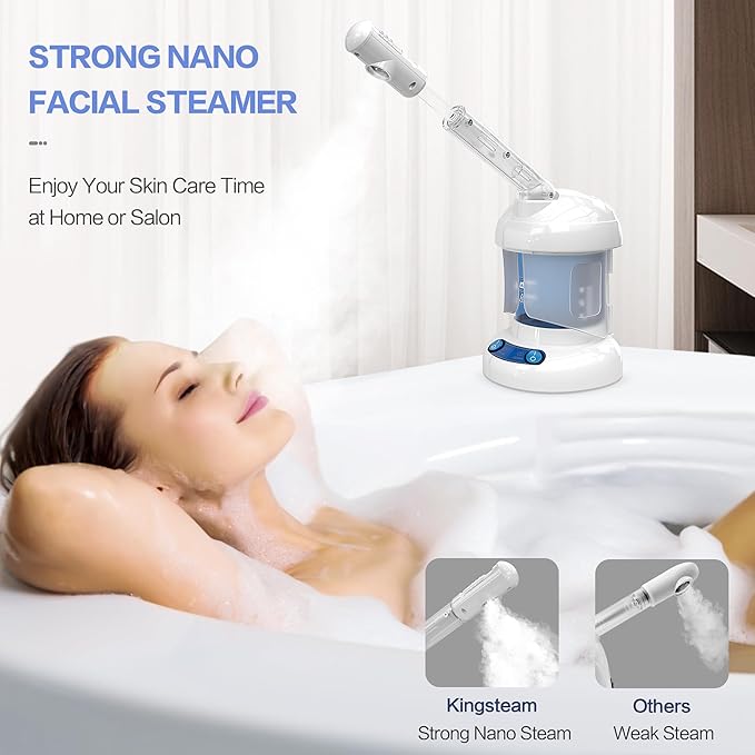 Kingsteam Facial Steamer - Ozone Steamer with Extendable Arm - Professional Nano Ionic Facial Steamer for Deep Cleaning - Portable for Personal Care Use at Home or Salon
