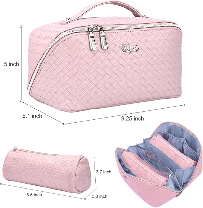 BOYATU Travel Makeup Bags for Women: Large Cosmetic Bag Waterproof - Vegan Leather Make up Bags Set of 3 - Portable Toiletry Organizer (L09 Violet)