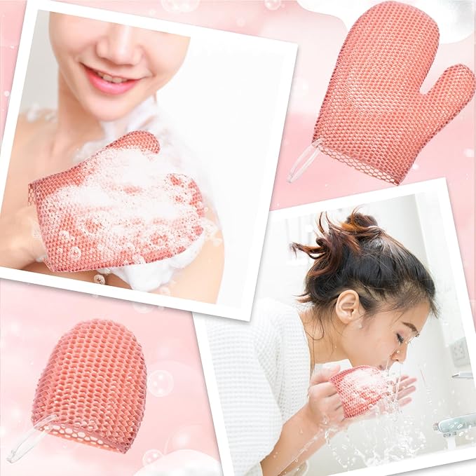 Karenhi 2 Pcs Honeycomb Exfoliating Glove Set Exfoliating Bath Mitt Honeycomb Face and Body Scrubber Shower Mitt for Cleaning Body Shower Face Skin Beauty Spa, Quick Drying(Pink)