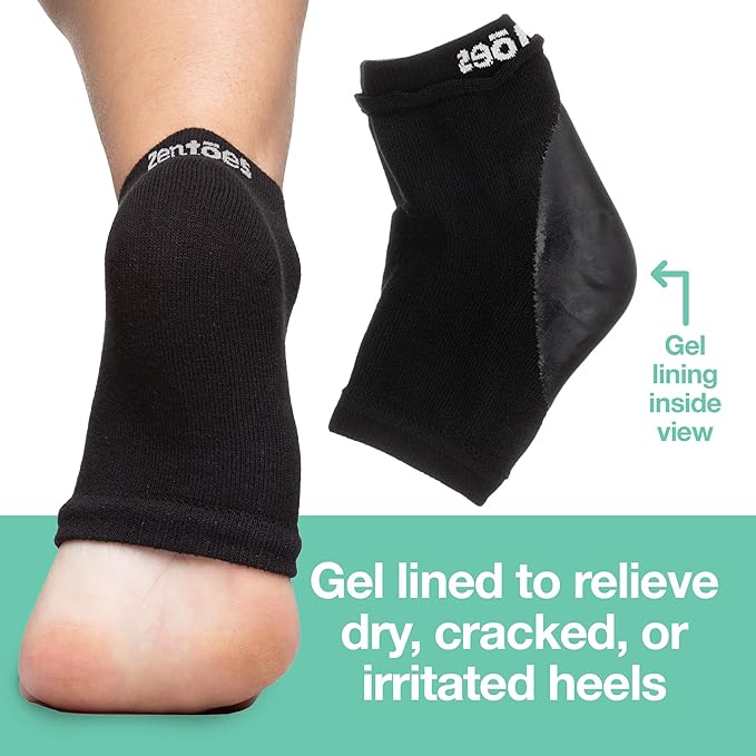 ZenToes Moisturizing Socks for Cracked Heel Treatment - Vitamin E, Olive Oil and Jojoba Oil Infused Heel Socks to Soften and Hydrate (Cotton Black, Regular)