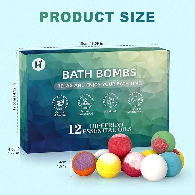 Bath Bombs Birthday Gift for Women Mom Her Daughter Wife Set - 12Pack Handmade Natural & Organic, Spa Relaxing Birthday Gifts for Men, Aromatherapy Bubble Bath, Amazing Present for Kids