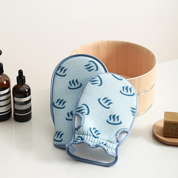 SHIMOYAMA Bath Mitten, Body Exfoliating Gloves, 2 Pack, Thick & Soft Bath Scrub Mitt, Gentle Dead Skin Remover