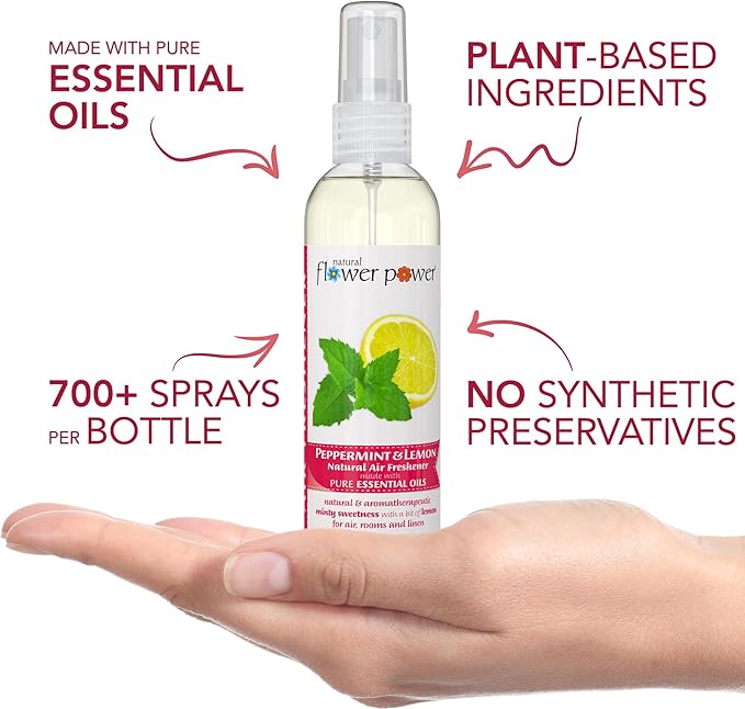 Air Freshener Spray - Odor Eliminator with Essential Oils for the Home, Car & Fabric - Cruelty Free & Vegan - Peppermint & Lemon - 2 x 4 oz