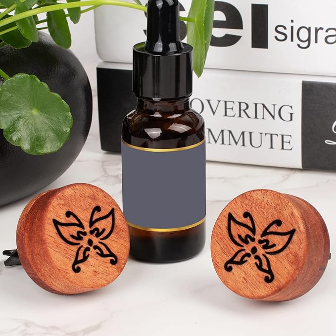 Essential Oil Car Diffuser, 2 PCS Butterfly Car Aromatherapy Wood Diffuser with Vent Clip