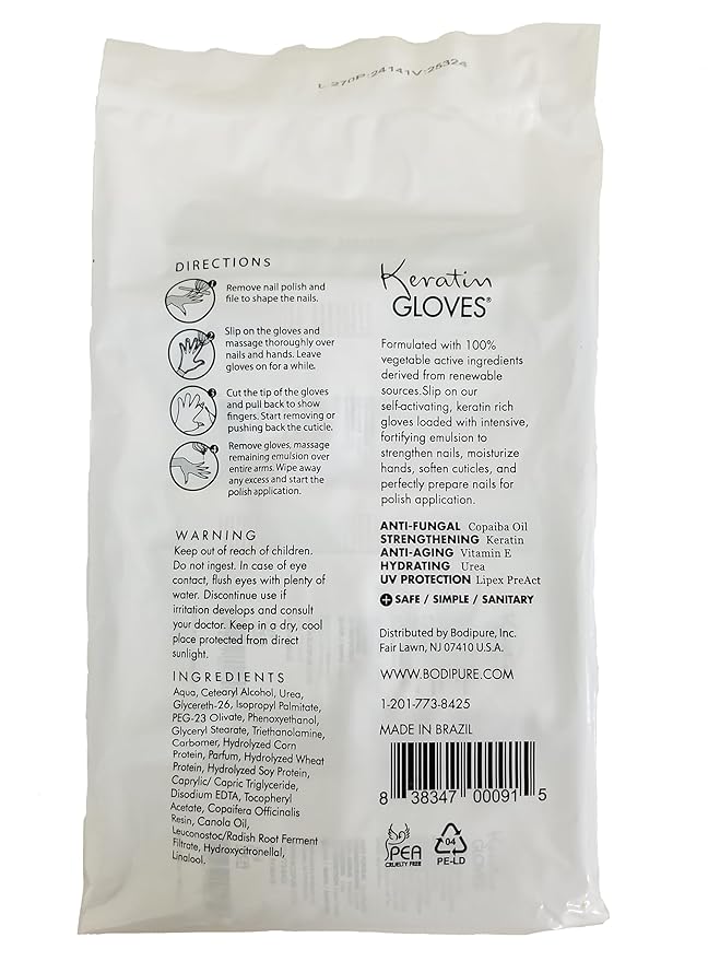 Bodipure All-In-1 Moisturizing Hand Mask, Keratin & Vitamin E Hand Mask for Dry Cracked Hands, Natural Moisturizing Gloves Formula, Strengthen Nails & Repair Hands 12 Pairs