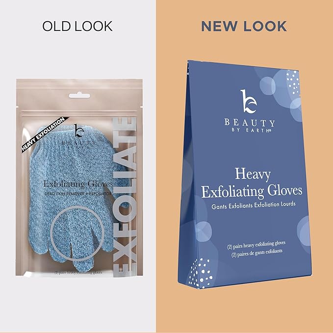 Exfoliating Glove (4 pcs, 2 Pairs) - Heavy Shower Gloves for Body Scrub, Exfoliates & Removes Dead Skin