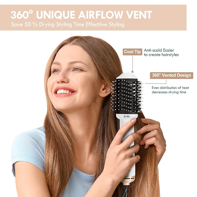Hair Dryer Blow Dryer Brush in One, 4 in 1 Hair Dryer and Styler Volumizer with Oval Barrel, Professional Salon Hot Air Brush for All Hair Types, Bright White