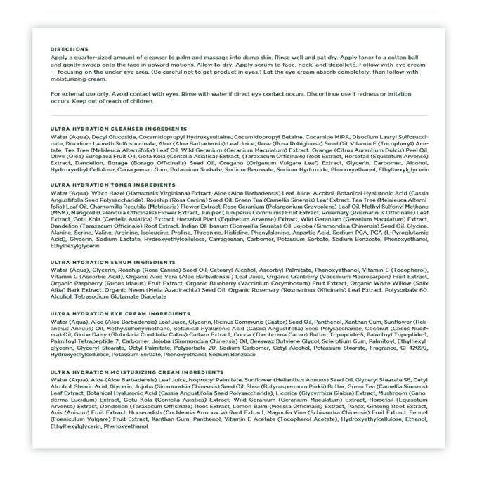 Tree of Life Hydrating Anti-Aging Moisturizing Complete Regimen, includes Face Cleanser (4 Fl Oz), Toner (4 Fl Oz), Serum (1 Fl Oz), Face and Body Cream (4 Oz) and Eye Cream (0.5 Fl Oz)