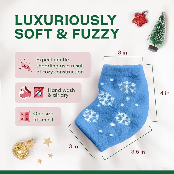 Dr. Frederick's Original Moisturizing Fuzzy Heel Socks - 3 Pairs - Cozy Gel-Lined Sleep Socks for Women & Men - Soothing Dry, Cracked Feet - Cracked Heel Repair (Holiday Special Edition)