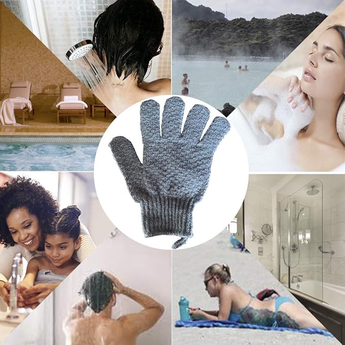 Bath Exfoliating Gloves Scrub - 4 Pcs (2Pairs) Lengthened and Large Exfoliating Scrubbing Gloves for Shower, Spa, Massage - Scrub Exfoliating Mitts for Body, Face, Hand and Foot (black and gray)