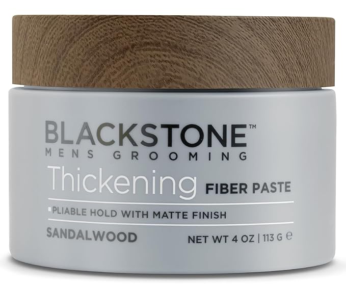 Blackstone Men's Grooming Thickening Fiber Paste Gel for Hair Styling - Adds Volume with Pliable Hold & Matte Finish | Paraben & Cruelty Free | Made in USA, Sandalwood (4 Oz, 2 Pack)
