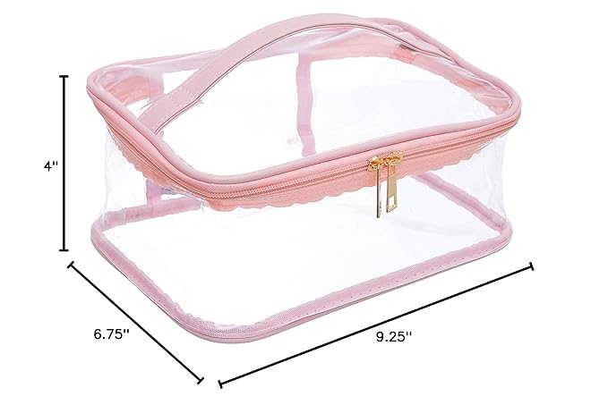 Large Cosmetic Bag for Women / Clear, See-Through Makeup, Hair & Nail Accessories Pouch for Travel or Home / Transparent PVC Plastic Organizer, Spacious Interior, Handle & Double Zippers (Blush)