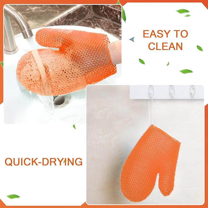 Karenhi 2 Pcs Honeycomb Exfoliating Glove Set Exfoliating Bath Mitt Honeycomb Face and Body Scrubber Shower Mitt for Cleaning Body Shower Face Skin Beauty Spa, Quick Drying(Orange)