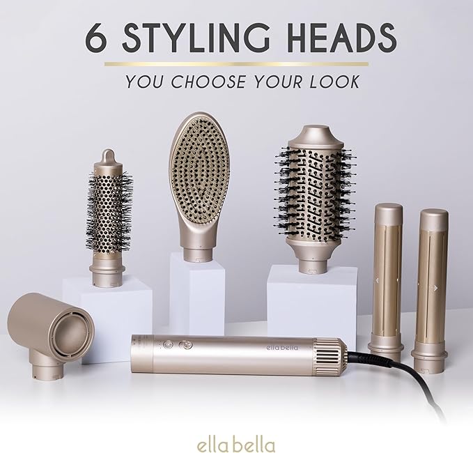 ELLA BELLA® 6 in 1 Professional Hot Air Styler • Powerful Hair Dryer & Straightener Set • Styling Without Heat Damage • Fast Drying Curling Volumizing Straightening • Includes Protective Travel Case