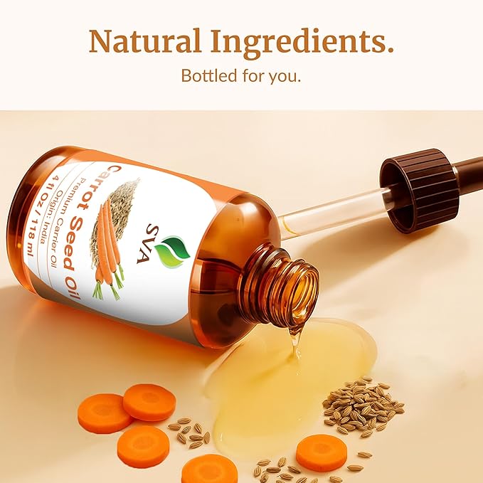 SVA Carrot Seed Oil - 4 Fl Oz – 100% Natural Cold Pressed Carrot Oil - for Face, Skin Care, Hair Care, Scalp Massage & Body Massage – Carrier Oil with Dropper