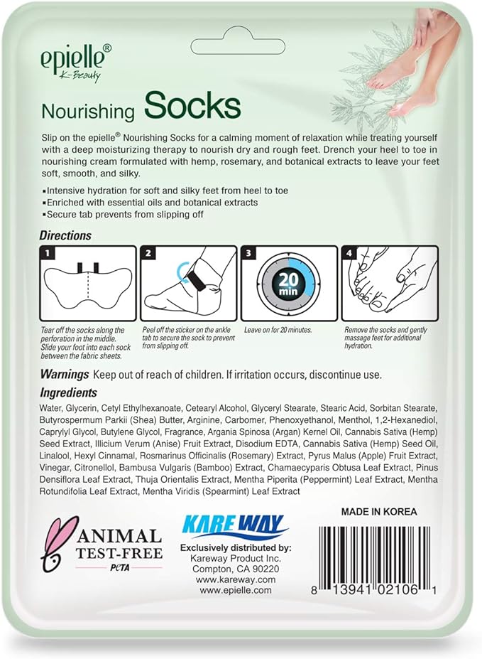 Epielle Relaxing & Nourishing Hand & Foot Masks 12 Pairs, Repair and Relax Dry Hands & Cracked Heels with Lavender Extract & Hemp, Korean Skin Care, Spa Self Care Gifts for Women, 6 Gloves & 6 Socks