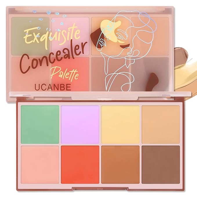 Face Color Corrector Palette, 8 Colors Correcting Contour Cream Makeup Palette, Green Peach Red Yellow Concealer Facial Camouflage Contouring Pallet for Redness Dark Circles (01)