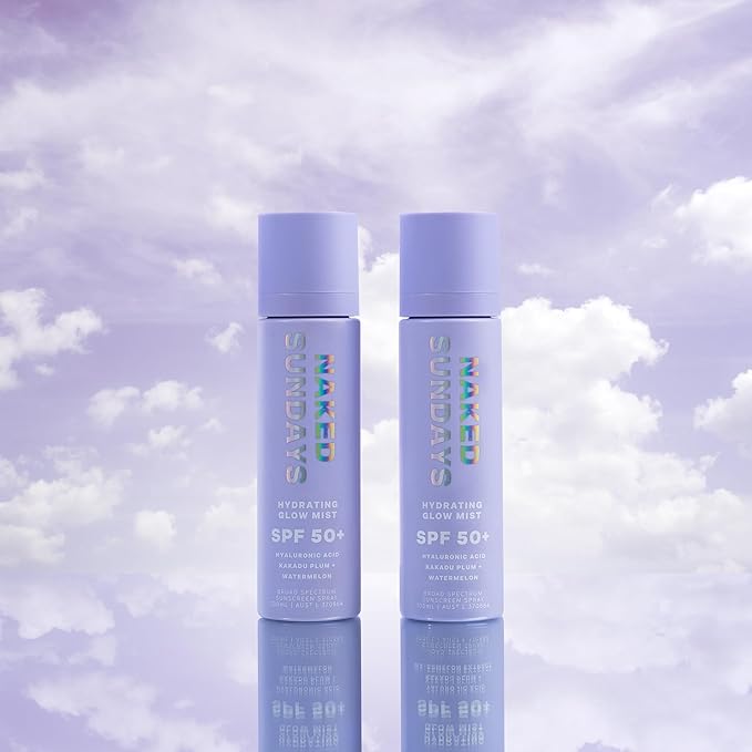 Naked Sundays SPF 50 Hydrating Glow Mist SPF Setting Spray and Face Sunscreen, Lightweight & Non-Greasy, Hydrating Ultra-Fine Mist with Hyaluronic Acid for All Skin Types, Makeup-Friendly - 2 pack