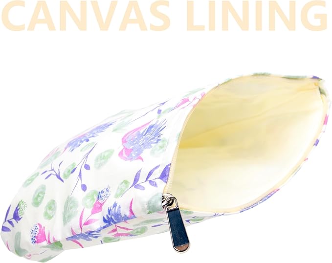 PAZIMIIK Makeup Bag Large Cotton Zipper Pouch for Purse Travel Canvas Make Up Organizer for Women Cosmetic,Galsang White