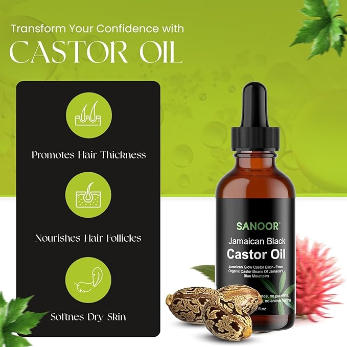 Jamaican Glow Castor Elixir Oil | 100% Pure and Natural - Premium Grade Leave In Oil for Hair Growth, Eyelashes and Eyebrows| Infused with Nutrients Pure Hair Butter | Cold-pressed | 60ml