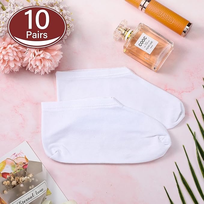Geyoga 10 Pairs Moisturizing Socks Overnight for Dry Feet Spa Cotton Moisture Enhancing Cosmetic Socks for Women and Men, White