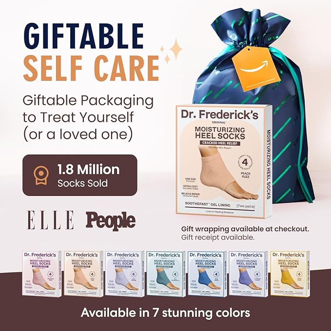 Dr. Frederick's Original Moisturizing Fuzzy Heel Socks - 2 Pairs - Cozy Gel-Lined Sleep Socks for Women & Men - Soothes Dry, Cracked Feet - Heel Repair - Peach Fuzz